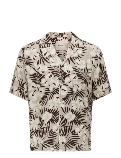 ONLY & SONS Onsdash Life Reg Aop Ss 001 Resort Shirt   Brown   M