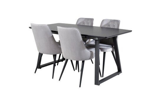 Venture Home Inca Spisegruppe Forlengningsbar 160 cm Rektangulær med 4 Velvet Stoler Sort