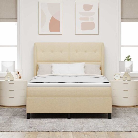 Box Spring Seng med Madrass Krem 140x190 cm Stoff Box Spring Seng med Madrass Krem 140x190 cm Stoff