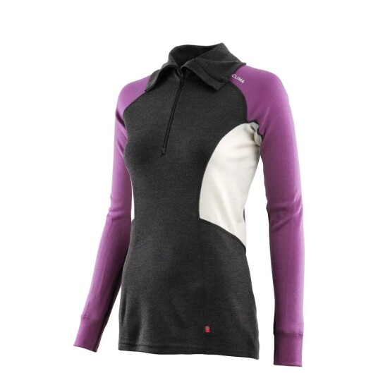 Aclima Women's WarmWool Polo Marengo/Sunset Purple/Nature XL Aclima Women's WarmWool Polo Marengo/Sunset Purple/Nature XL