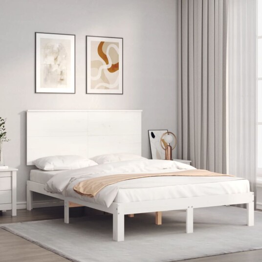 vidaXL Sengeramme med hodegavl hvit 4FT6 double heltre 8720845988074