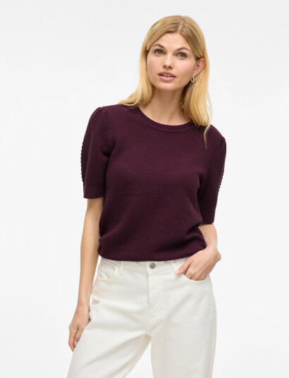 Vila Vidalo O-Neck S/S Knit Top - Noos - Burgundy - XS Vila Vidalo O-Neck S/S Knit Top - Noos - Burgundy - XS