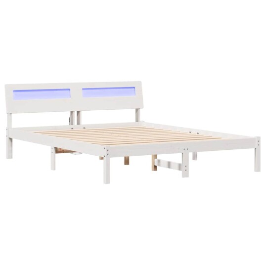  Sengestamme med LED  stripelys Hvit 140 x 200 cm Heltre furu