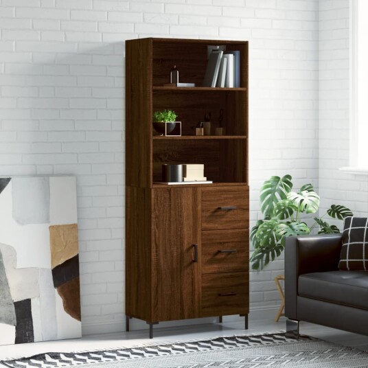 vidaXL Highboard brun eik 69,5x34x180 cm konstruert tre 8720845928193