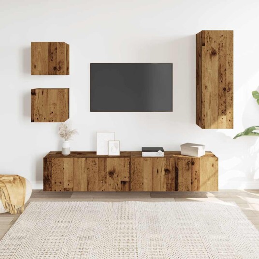  TV-skapsett 5 deler veggmontert gammelt tre konstruert tre 8721158760111