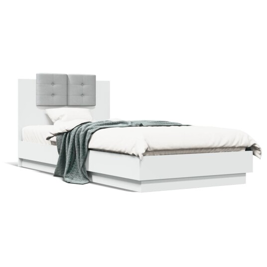  Sengeramme med hodegavl og LED-lys hvit 100x200 cm 8721012277595