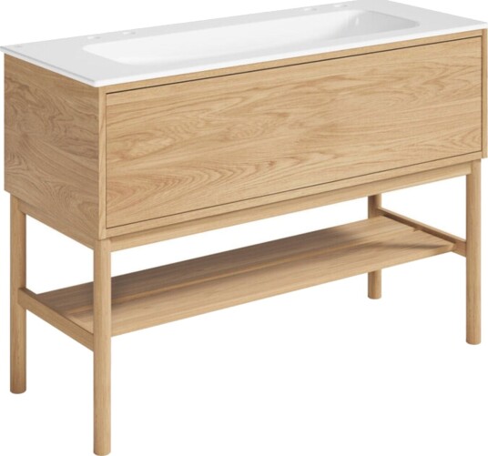 Gustavsberg Ducentic Servantskap med Benramme – Porselen Lys eik / 120cm 2 Dobbel Hull for Kran