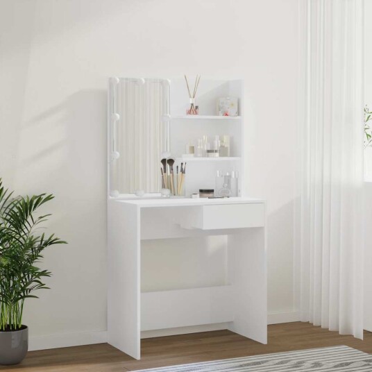 vidaXL Sminkebord med LED hvit 74,5x40x141 cm