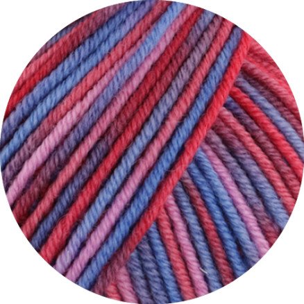 Lana Grossa Cool Wool Garn Print 836 Lilla/Lilla Rosa/Blå/Fiolett Blå/Mørkerød/Mørkerød