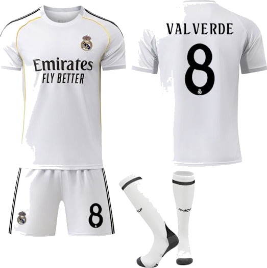 2025 2026 Real Madrid Hjemme Draktsett Barn Voksen Fotballtrøye Nr. 8 VALVERDE