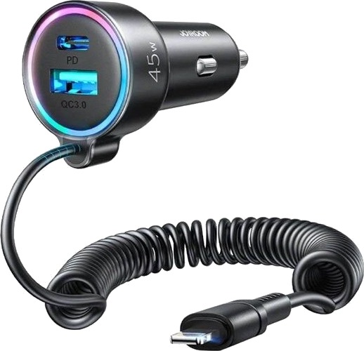Joyroom Car charger  JR-CL08 3-in-1 1x USB + 1x PD 55W + Lightning cable (black)