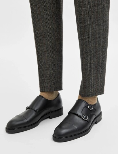 Selected Slmblake Leather Monk Shoe Black 42