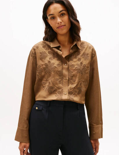 Tommy Hilfiger Embroidery Modern Fit Ls Shirt   Brown   34