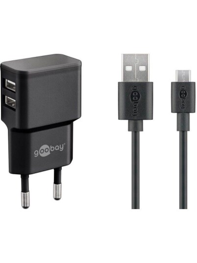 Pro Dual Micro USB lader 2.4 A med 2 utganger, svart