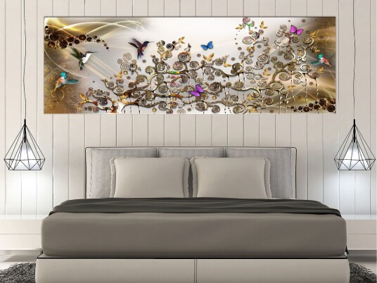 Tavle Hummingbirds Dance 1 Part Gold Narrow 120X40 Artgeist sp. z o. o.