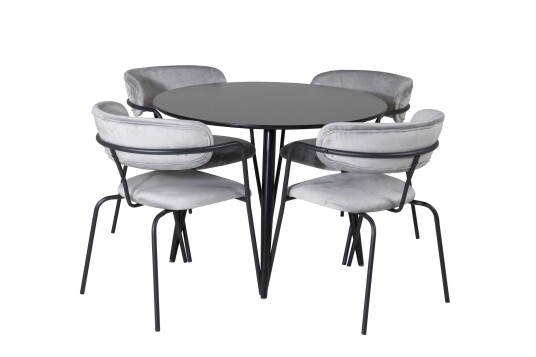 Venture Design Plaza & Arrow spisegruppe Svart/grå 4 st stoler & bord 100 cm