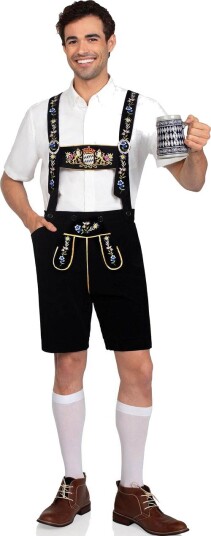 Leg Avenue Bavarian Lederhosen Svart Brodert Lederhosen til Herre Medium