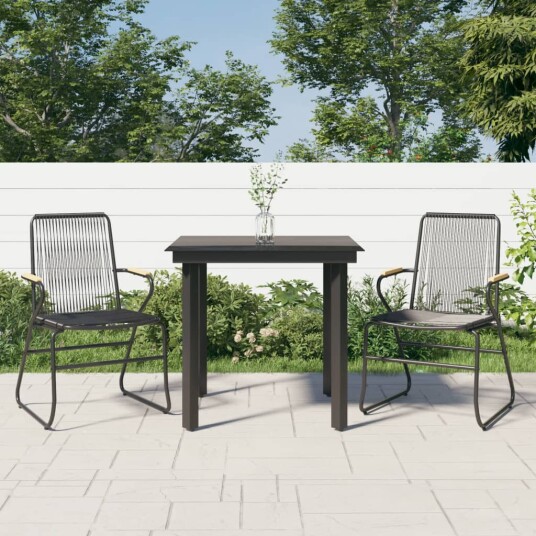 vidaXL Hagespisegruppe 3 deler svart PVC-rotting