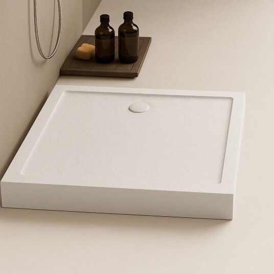MILD STONE Dusjkar | Rektangulær | Høy Utgave | Skifereffekt White Matt 90x120x11,5