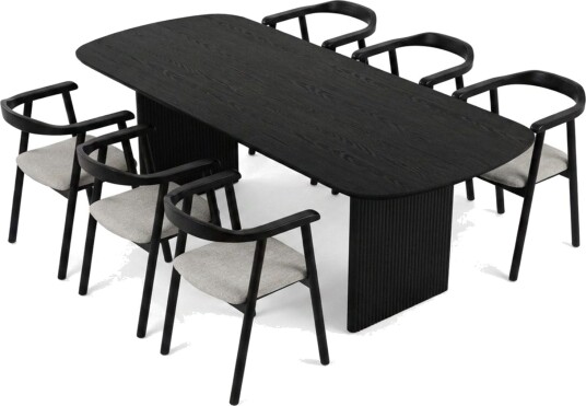 Alma spisegruppe rektangulær 220 cm svart med 6 Jolie spisestoler