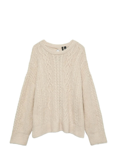 Vero Moda Vmsia Ls Bow Cb Cable Knit Exp - Beige - L Vero Moda Vmsia Ls Bow Cb Cable Knit Exp - Beige - L