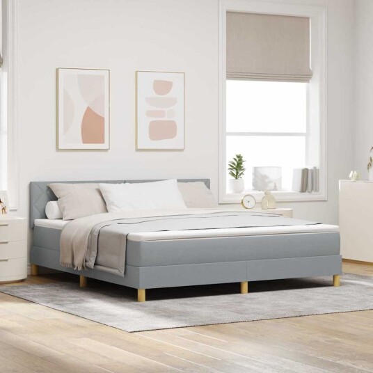  Box Spring Seng med Madrass Lysegrå 180x200 cm Stoff