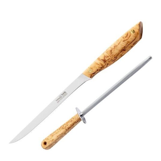 EKA Gourmet gavesett filetekniv 20 cm og brynestål 20 cm masurbjørk/rustfritt stål EKA Gourmet gavesett filetekniv 20 cm og brynestål 20 cm masurbjørk/rustfritt stål