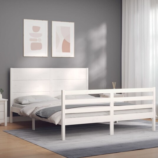 vidaXL Sengeramme med hodegavl hvit 160x200 cm heltre 8720845998172