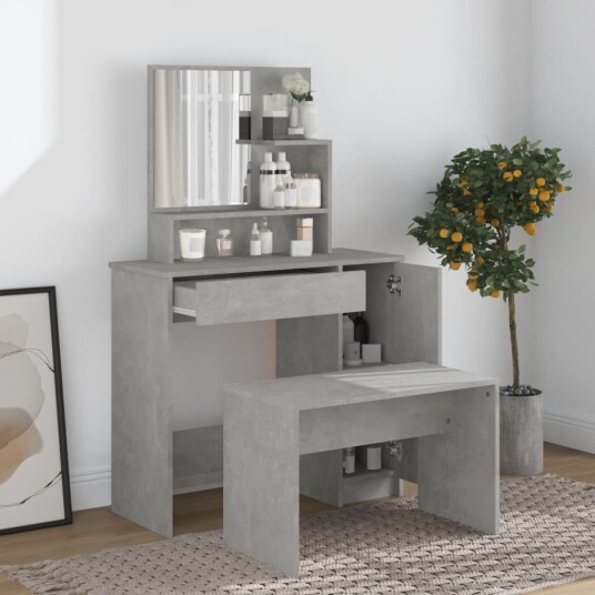 vidaXL Sminkebordsett betonggrå 86,5x35x136 cm