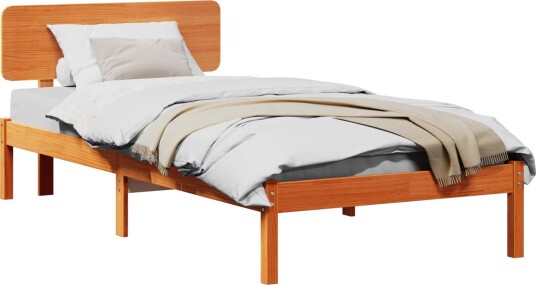 sengestel med hodegjerde vokset brun 90x200 cm solid furu