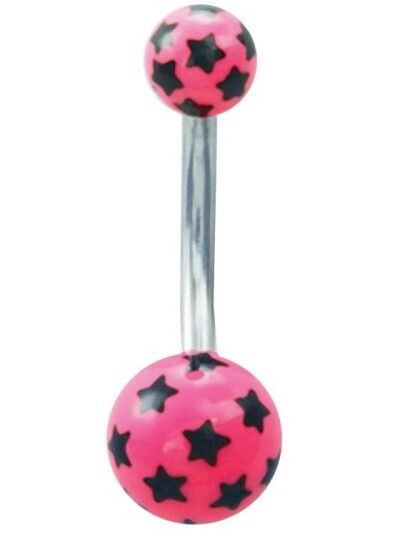 Navlepiercing med Rosa Kuler & Svarte Stjerner