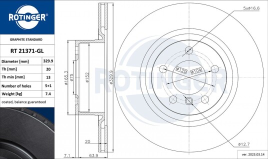 Bremseskive ROTINGER RT 21371-GL