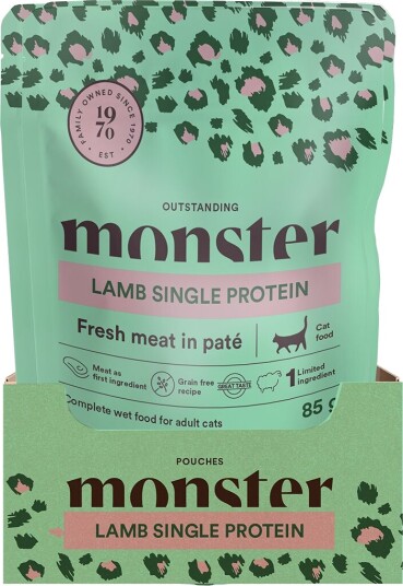 Monster Pet Food Våtfôr Adult Cat Pouches Våtfôr Til Katt Lamb 16 X 85 G