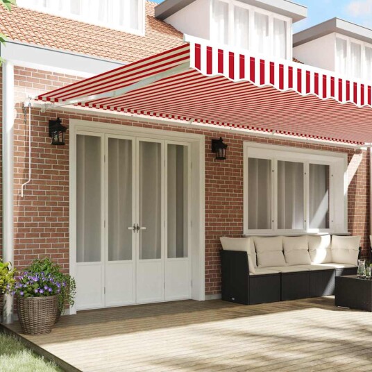Automatisk Uttrekkbar Markise Rød og Hvit Stripe 600x350 cm