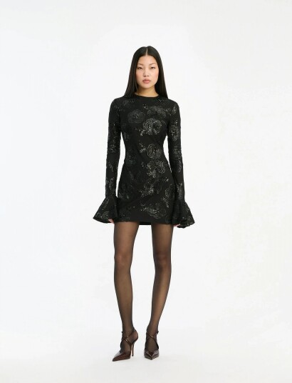 ROTATE Sequins Ls Mini Dress Black 42