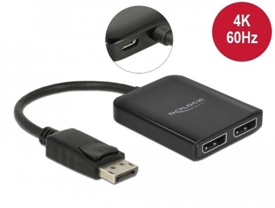 Delock DisplayPort 1.4 MST Splitter - 1 x DisplayPort til 2 x DisplayPort - Video og Lyd Kabel