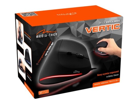 Media-Tech Vertic Mt1122 - Vertikal Mus - Vertikal - Ergonomisk - Høyrehendt - Optisk - 6 Knapper - Kablet - Usb