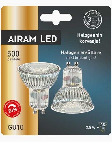AIRAM 2-pakke LED-pærer glass PAR16 GU10 3,8W/828