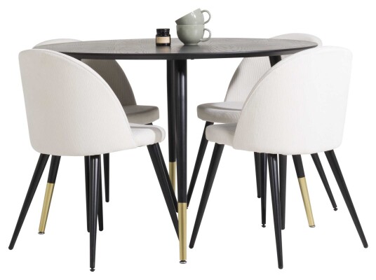 Venture Design Dipp & Velvet spisegruppe Svart/beige 4 st stoler & bord 115 cm