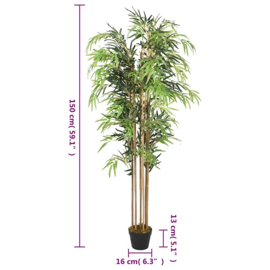  Kunstig bambustre 1095 blader 150 cm grønn