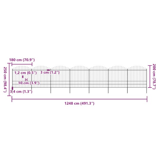 vidaXL Hagegjerde med spydtopp stål 1,75 2x11,9 m svart vidaXL Hagegjerde med spydtopp stål 1,75 2x11,9 m svart