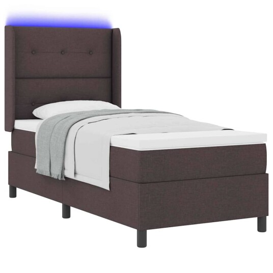 Box Spring Seng med Madrass & LED i Mørk Brun 80x200 cm Stoff