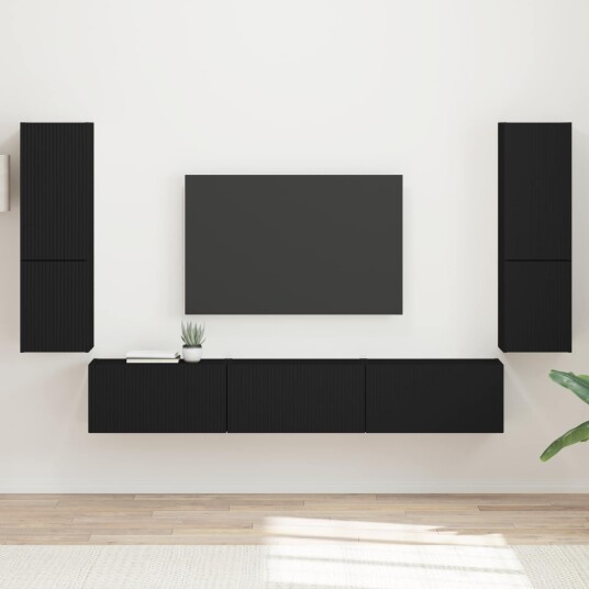 TV benksett Veggmontert 4 pcs Svart Konstruert tre TV benksett Veggmontert 4 pcs Svart Konstruert tre