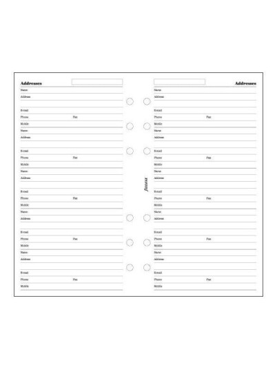 Filofax Contacts Refill - Personal Filofax Contacts Refill - Personal