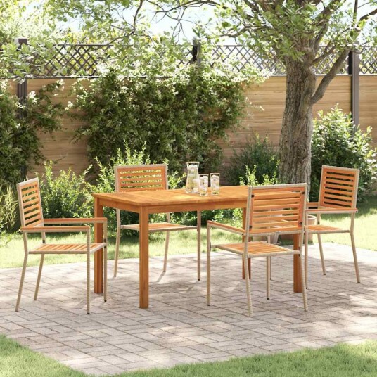 5 Delers Hage Spisebord Sett Beige Poly Rattan Akasie