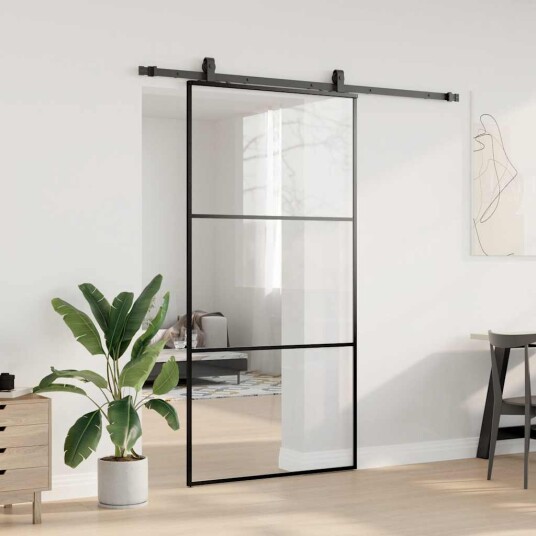 vidaXL Skyvedør med monteringssett svart 102x205 cm ESG-glass vidaXL Skyvedør med monteringssett svart 102x205 cm ESG-glass