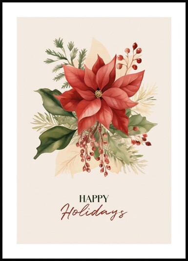 Watercolor Christmas Poinsettia Plakat Plakat / 30x40cm