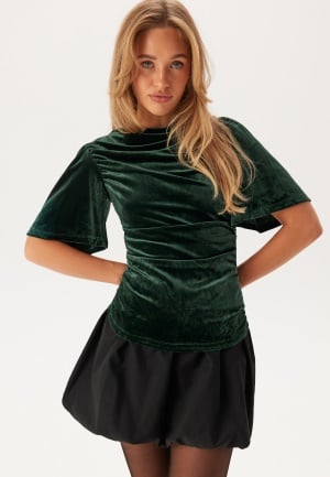 VILA Vivelma Velour 2/4 O-NECK TOP Scarab M