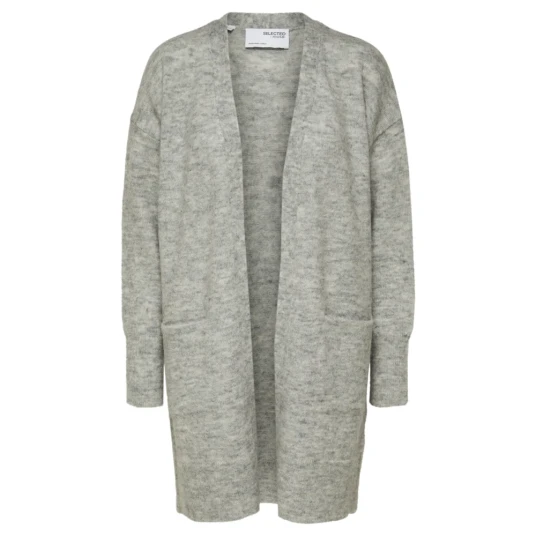 Selected Femme Lulu New Ls Knit Long Cardigan - Light Grey Melange M Selected Femme Lulu New Ls Knit Long Cardigan - Light Grey Melange M
