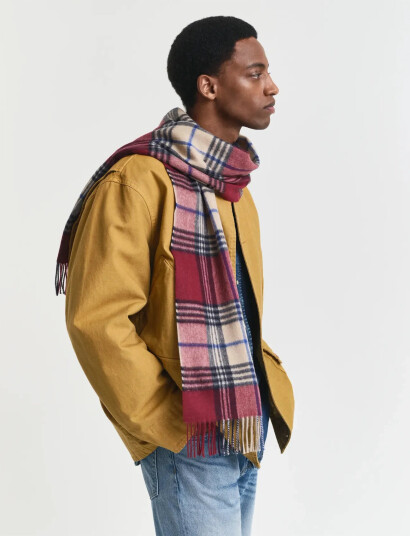 GANT Wool Checked Scarf - Red - ONE SIZE